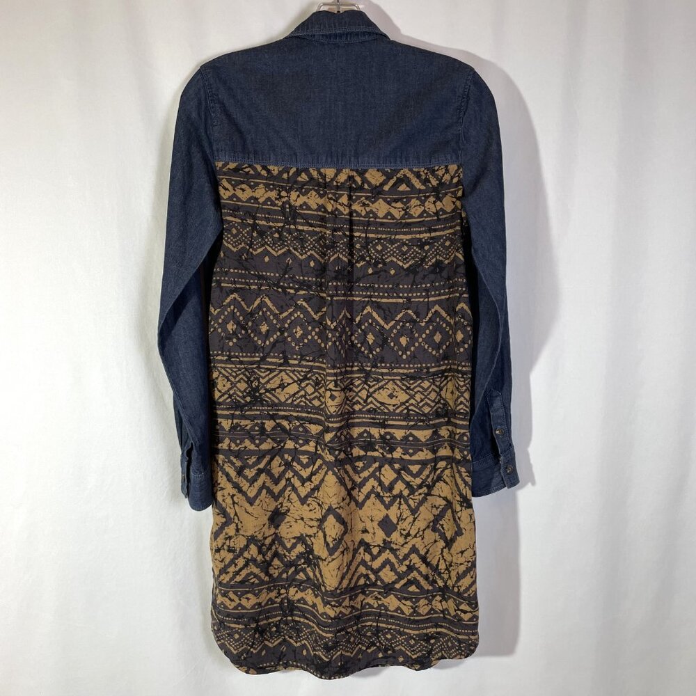 Thursday Island Denim Batik Dress Lightweight Drop Waist Rollup Sleeves Size S - Picture 5 of 15